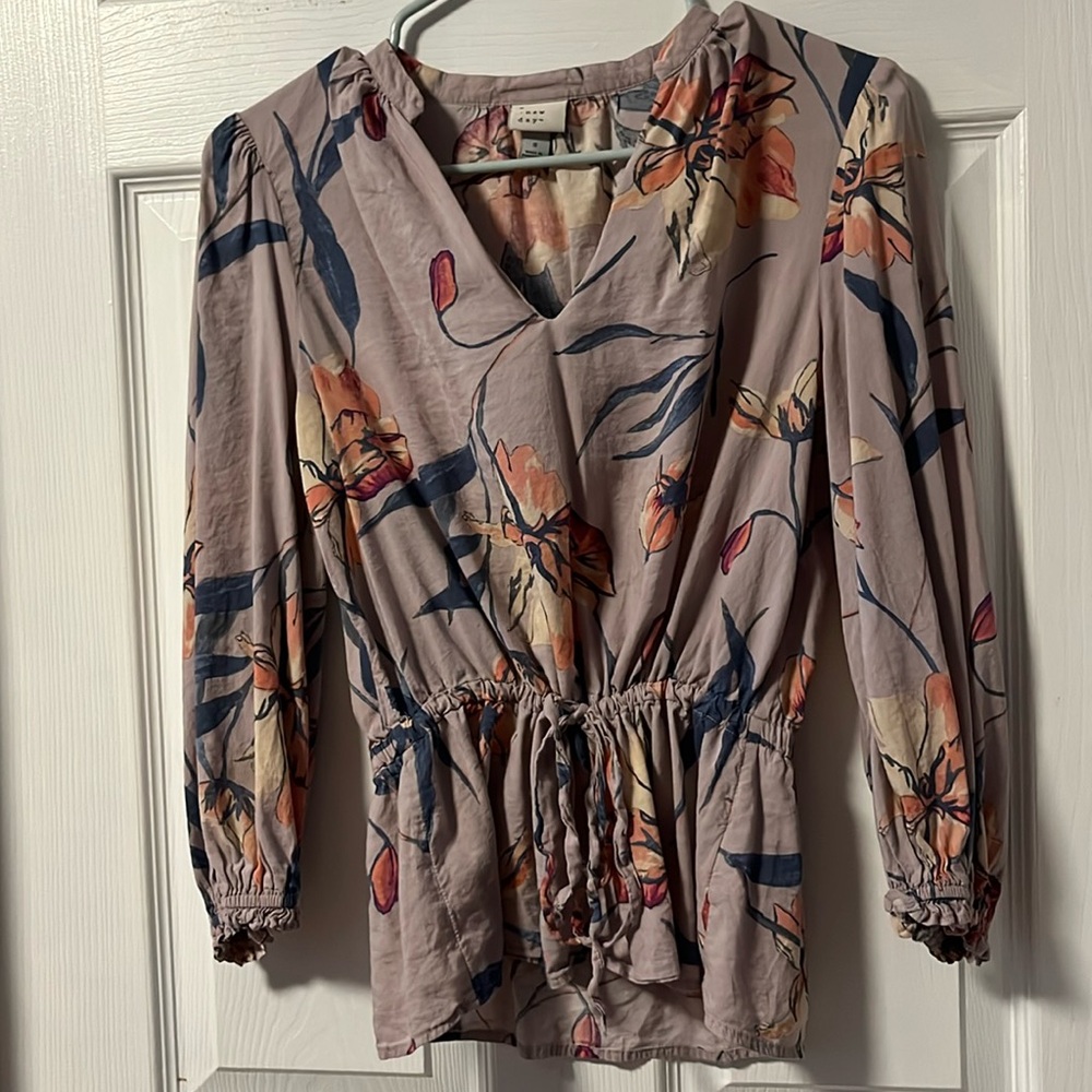Preloved Women's Long Sleeve Tie Waist Blouse - A New Day - Purple Floral